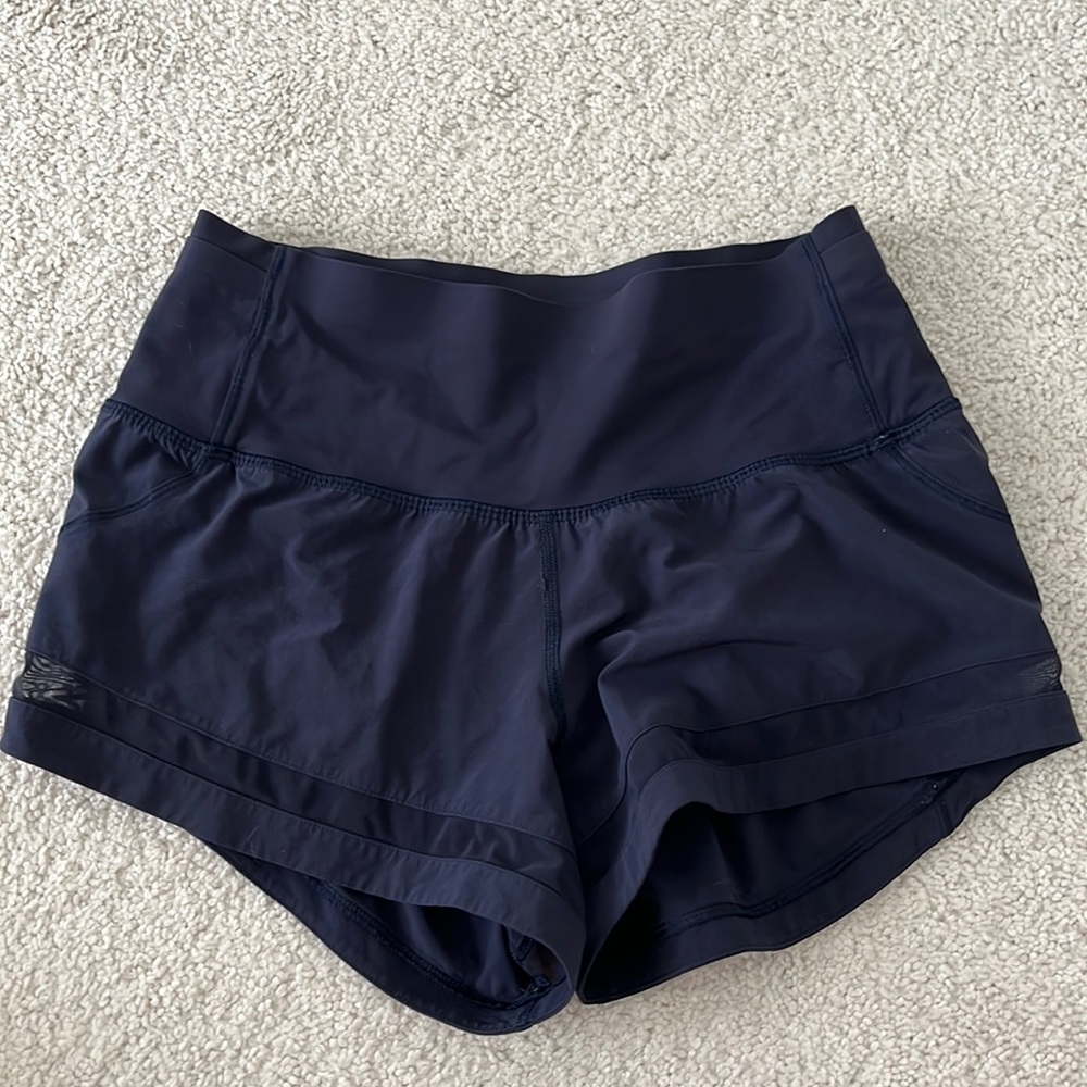Lululemon high rise 2” navy blue running shorts